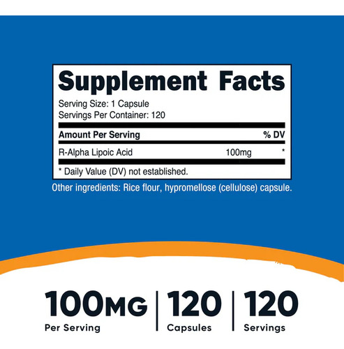 R Ácido Alfa Lipoico R Alpha Lipoic Acid 100 Alta Absorción