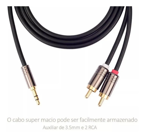 Cabo Áudio Auxiliar P2 X 2 Rca 1,5m Som Estéreo Reforçado