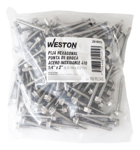 Pija Hex. Punta Broca Acero Inox. 410 1/4x2 (100 Piezas)
