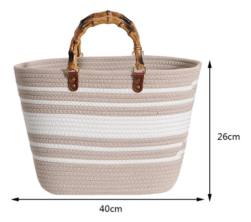 Bolsos De Playa De Moda Con Mango De Bambú, Algodón Tejido A
