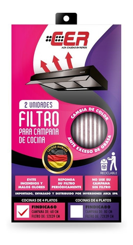 2 X Filtro Con Indicador Para Campana De Cocina De 4 Platos