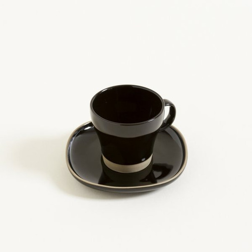 Juego De 6 Tazas De Te Con Plato Negro - Linea Mali