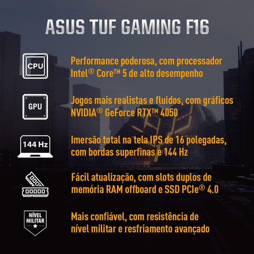 Notebook Asus Tuf Gaming Rtx4050 Intel Core5 16gb 512ssd W11