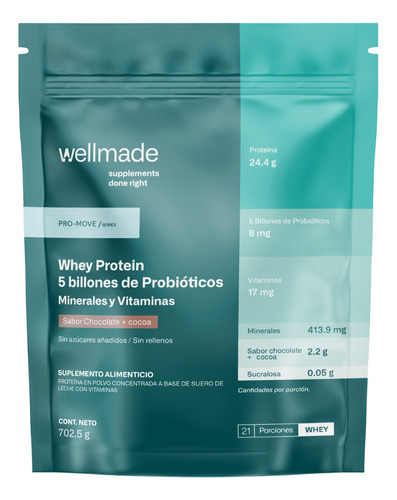 Suplemento Polvo Wellmade Proteina Whey 702.5g Chocolate