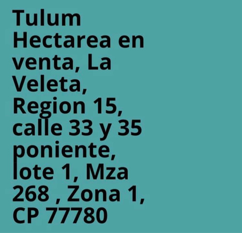 Terreno En Tulum En Región 15, Hect Completa, Escriturada