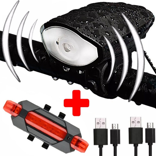 Imagen 1 de 9 de Kit Luz Delantera C/ Bocina + Trasera Bicicleta - Recargable