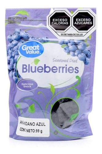 3 Pza Arándanos Azules Great Value Secos Y Endulzados 99 G