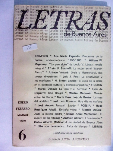 Revista Letras De Buenos Aires 6 - 1982