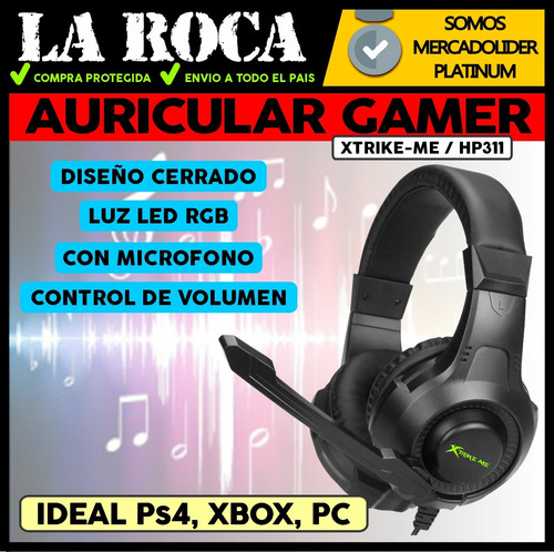 Imagen 3 de 10 de Auricular Gamer Luz Rgb Microfono Gaming Xbox Ps4