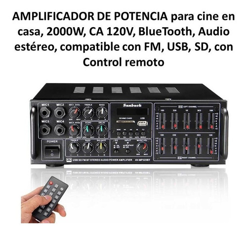 Imagen 1 de 10 de Amplificador 2000 Watt Cine En Casa Stereo, 120vac, Bluetoot