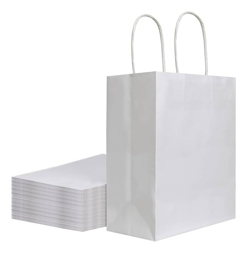 Bolsas De Papel Kraft Blanco Con Manija 25x18x8 100 Unidades