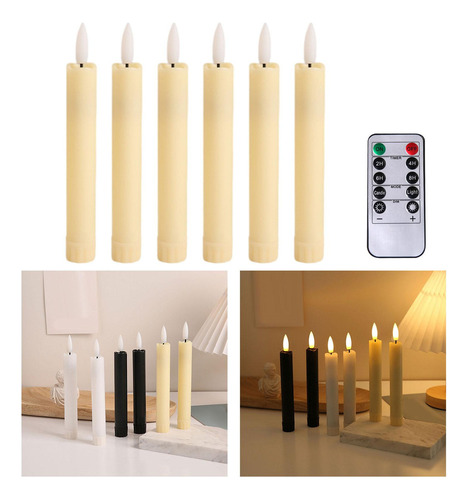 6 Piezas De Velas De Pilar Led Velas Cónicas Sin Llama