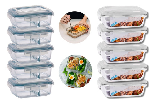 Jogo 5 Potes 640ml Com Divisória+5 640ml S/ Divisoria Oferta