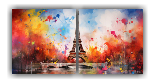 60x30cm Conjunto 2 Cuadros Torre Eiffel Acuarela Vibrantes