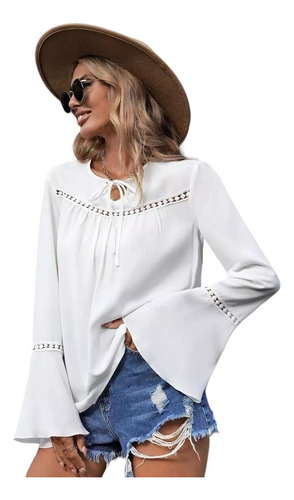 Blusa Blanca Manga Vuelos T - S Pel