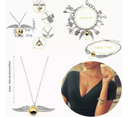 Juego De 4pzs De Joyas De Harry Potter Collar+pulsera Snitch