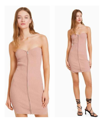 Vestido Strapple Tejido Bershka Rosa