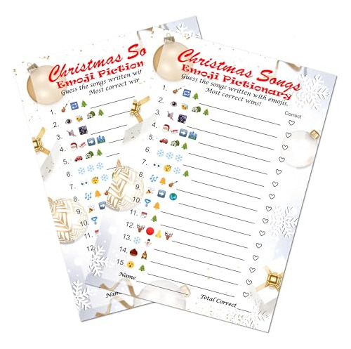 Juego Emoji Canciones Navidad: 30 Tarjetas 5x7 Ee. Uu.