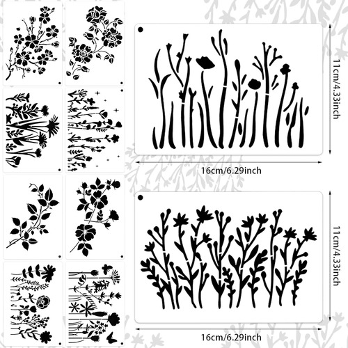Juego De Plantillas Con Flores, Reutilizables, Para Bricolaj