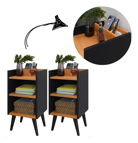 Mudor C/ Gaveta E Prateleira Maravilho Quarto Decor Acabamento Brilhante Cor Kit Max Preto/Cina