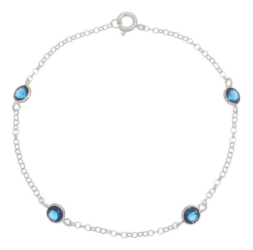 Pulseira Feminina Prata 925 Azul Com Pedra Zircônia Charme