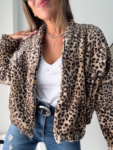 Campera Bomber Animal Print Piel Amplia Tendencia Mujer