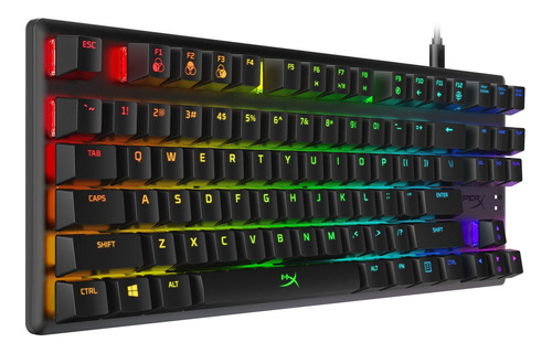 Teclado gamer HyperX Alloy Origins Core QWERTY Aqua inglés US color negro con luz RGB