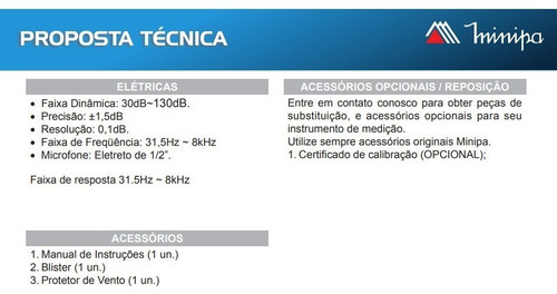 Decibelimetro Digital Com Medição Msl 1301 Minipa