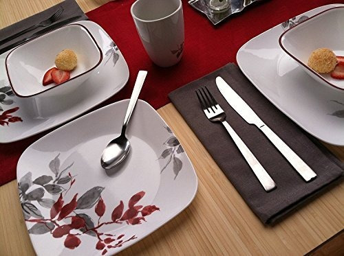 Corelle Square Kyoto Leaves Set De 16 Piezas