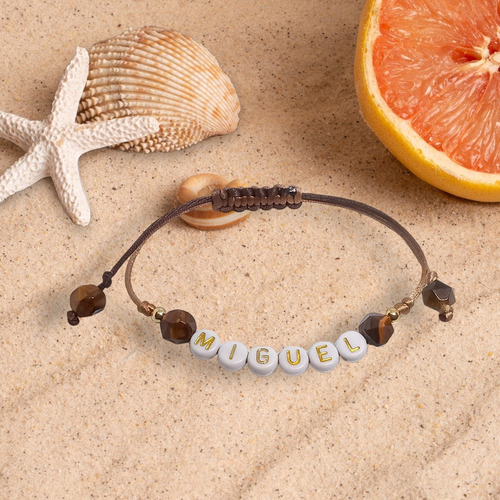 Pulsera Hombre | Nombre Miguel | Cuarzo Marrón Joyas Lucyana