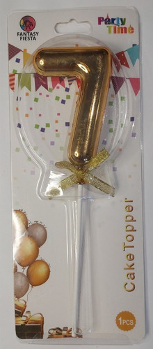 Cake Topper Dorado Numero 7 Acrilico Tipo Vela