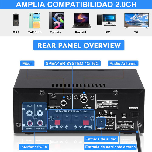 Amplificador De Audio Estéreo Bluetooth Home Alta Potencia Bt-398a