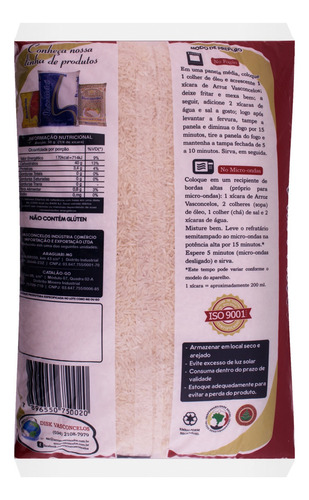 Arroz Agulhinha Tipo 1 Vasconcelos Pacote 5kg