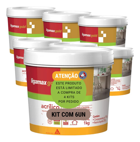 Rejunte Acrílico Ligamax Gold - Marrom - Kit Com 6un