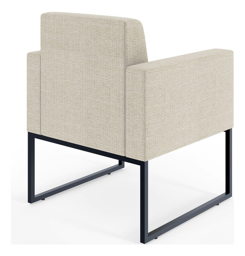 Kit 03 Poltronas Decorativas Sala e Recepção Base Fixa Metal Helô L02 Linho Champagne