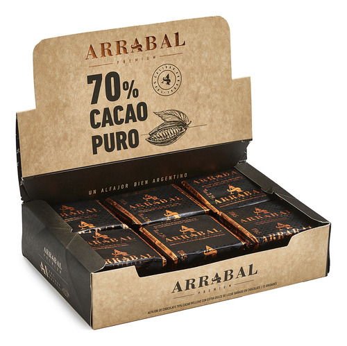 Alfajor Arrabal 70% Cacao Chocolate Caja X 12 Unidades