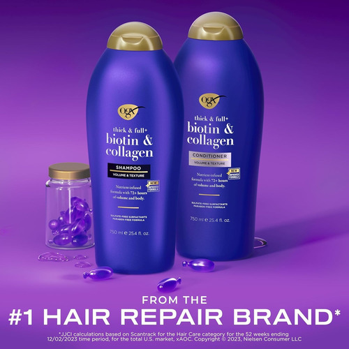 Shampoo E Condicionador Ogx Thick & Full Biotina E Colágeno