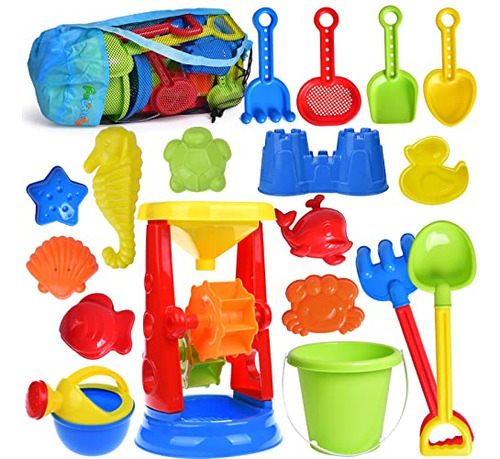 Juego De 19 Juguetes De Arena Para Niños Con Rueda De Arena Y Agua, Moldes De Playa, Balde De Playa Y Pala De Playa, Juguetes Con Forma De Caja De Arena Para Niños Pequeños