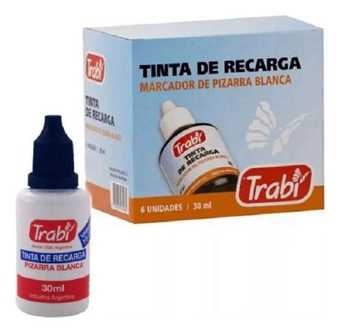 Tinta Recarga Marcadores Pizarra Trabi Color Negro Caja X 6