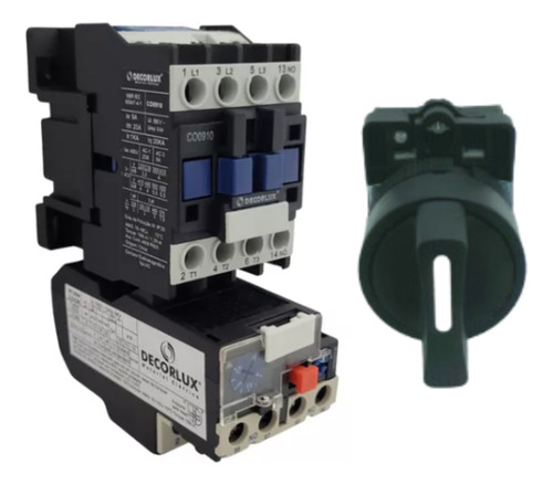 Kit Contator 9a Relé Term. 5,5~8,0a 25a Chave Sel. 2p Fixas