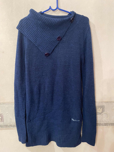 Sweater Largo Azul Marino Cuello Abierto