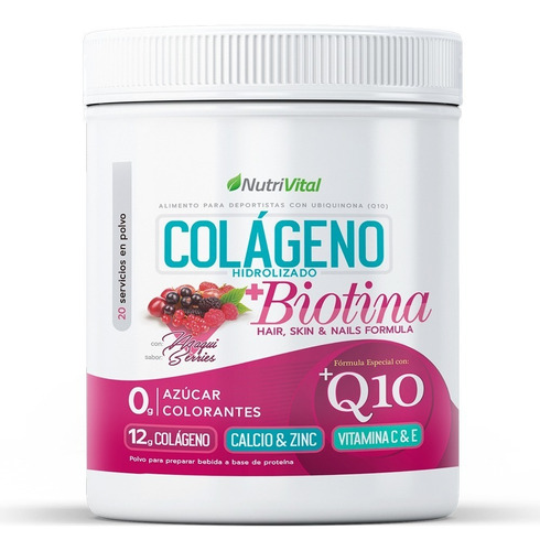 Colageno 12g Biotina +q10 Nutrivital Sabor Berrys