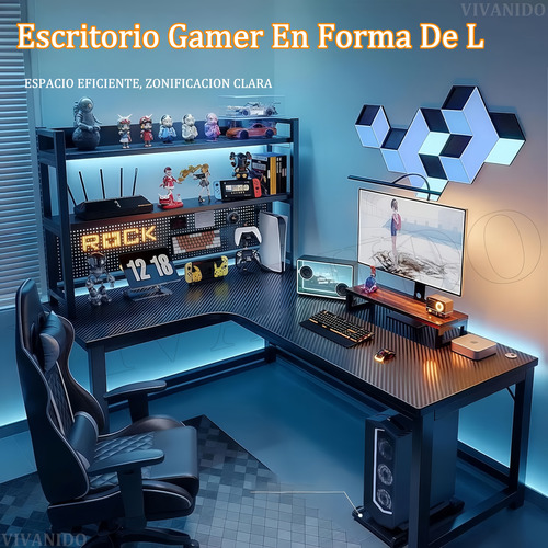 Mesa De Juego Escritorios Computadora L Con 2 Capas Estantes