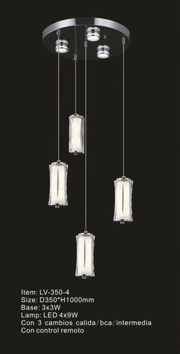 Lampara Colgante Acrílico Rectangular Led 4 Luces