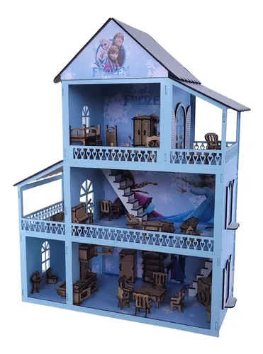 Casinha De Boneca Polly Mdf Pintada Adesivada 43 Móveis cru