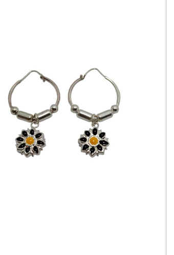 Aros Argolla De Plata 925 Con Dije Girasol Colgante Mujer