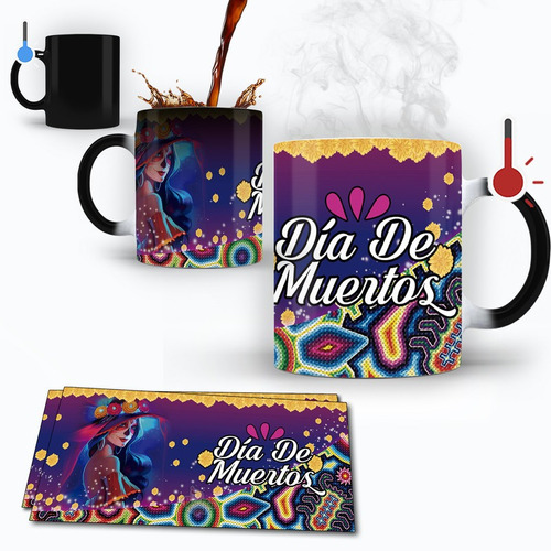 Taza Magica Dia De Muertos Ofrenda Mod.12 Catrina Huichol