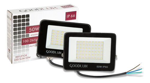 Kit 2 Refletores 50w Goodlux Branco Frio Led 6500k Externo Ip66 Cor Da Carcaça Preto 110v/220v