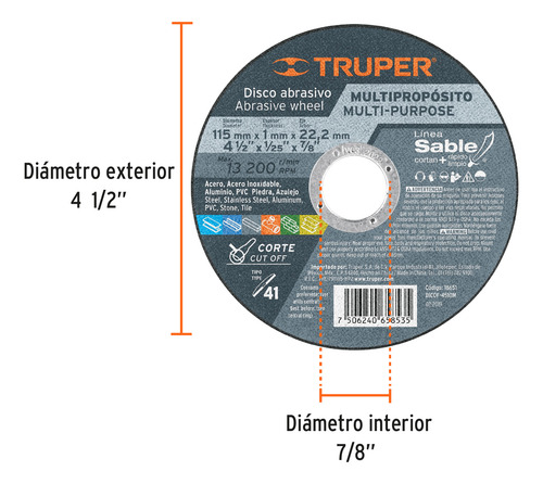 Disco Corte Multimaterial 4-1/2 X 1 Mm Truper 18651