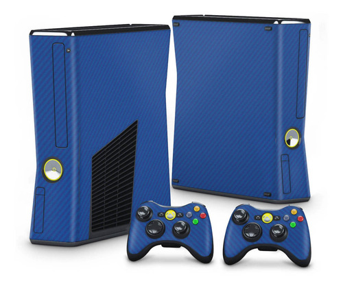 Imagem 1 de 3 de Skin Xbox 360 Slim Adesivo Fibra De Carbono Azul